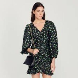 Sandro Black Floral Long Sleeve Dress